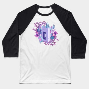 Vintage retro kawaii cassette portable media player stereo sticker with flowers Baseball T-Shirt